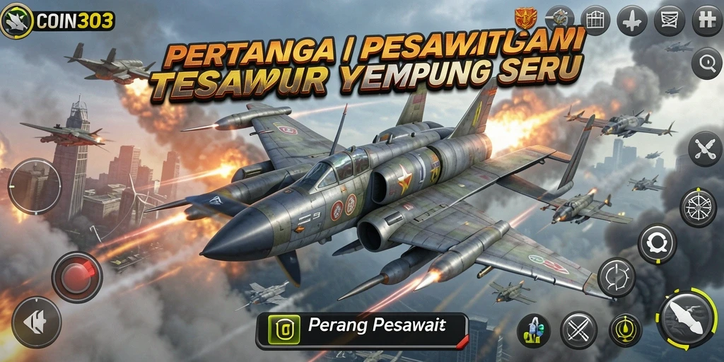 Screenshot utama COIN303 menampilkan aksi pertempuran pesawat yang mendebarkan.