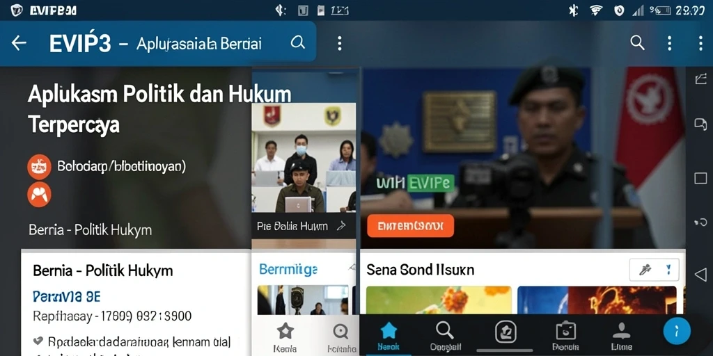 Tampilan antarmuka aplikasi EVIP3 dengan berita politik dan hukum.
