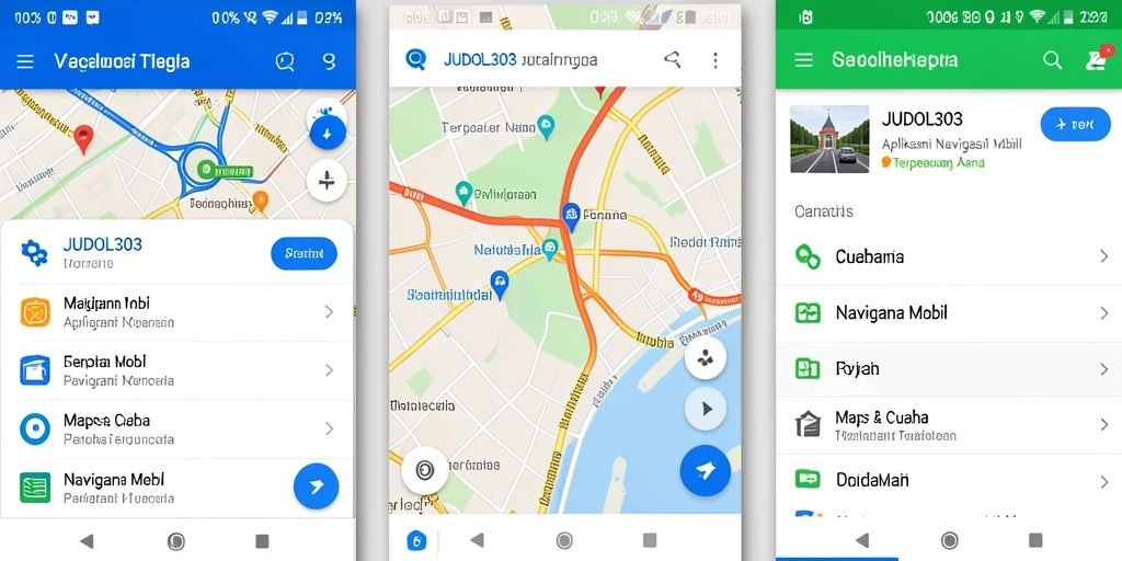 Antarmuka aplikasi JUDOL303 yang menampilkan rute navigasi mobil
